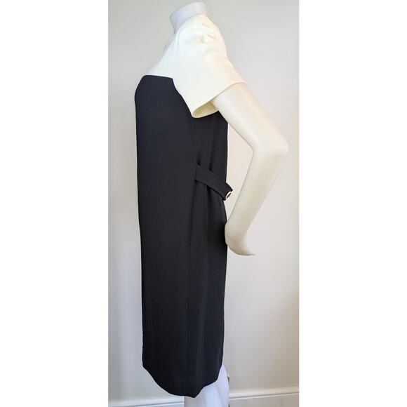 Vintage 90s Liz Claiborne Sheath Dress 4 Colorblock Black Ivory Career Classic - Picture 5 of 10
